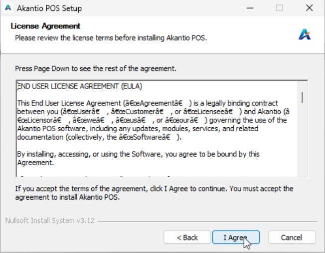 Akantio POS Setup Wizard - License Agreement