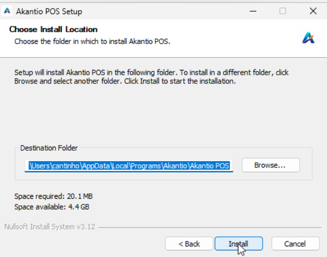 Akantio POS Setup Wizard - Installation Folder