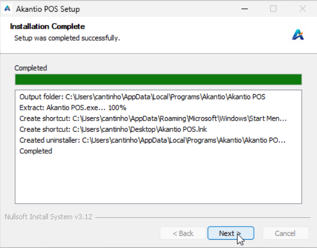 Akantio POS Setup Wizard - Installation Complete